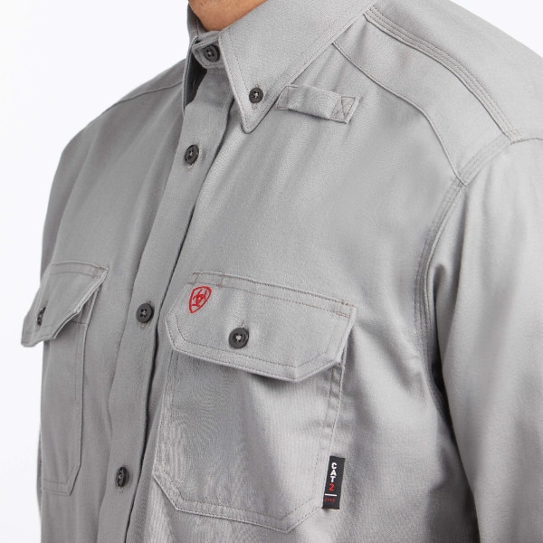 Ariat FR Solid Button Down Work Shirt in Silver Fox